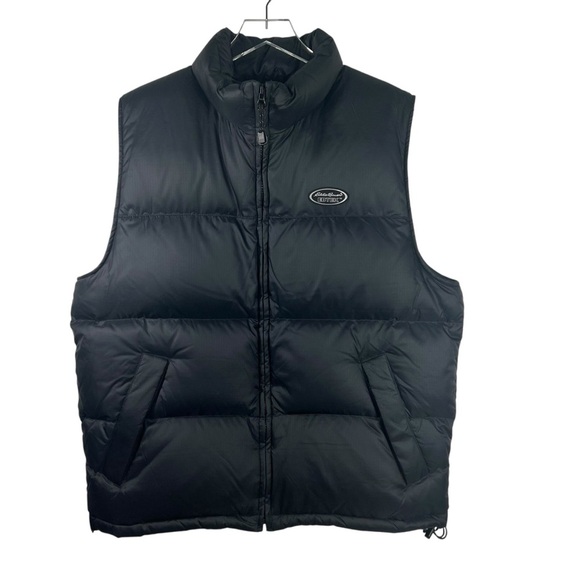 EDDIE BAUER EB TEK Goose Down Men's Black Puffer Vest Size Medium Full Zip - Picture 1 of 9